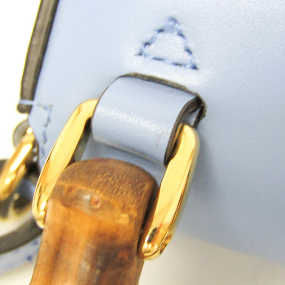 GUCCI Authentic Blue Leather Bamboo Shoulder Bag - Picture 12 of 16